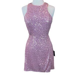 Lulus Endless Fun Shiny Pink Sequin Lace-Up Mini Dress Medium NWT